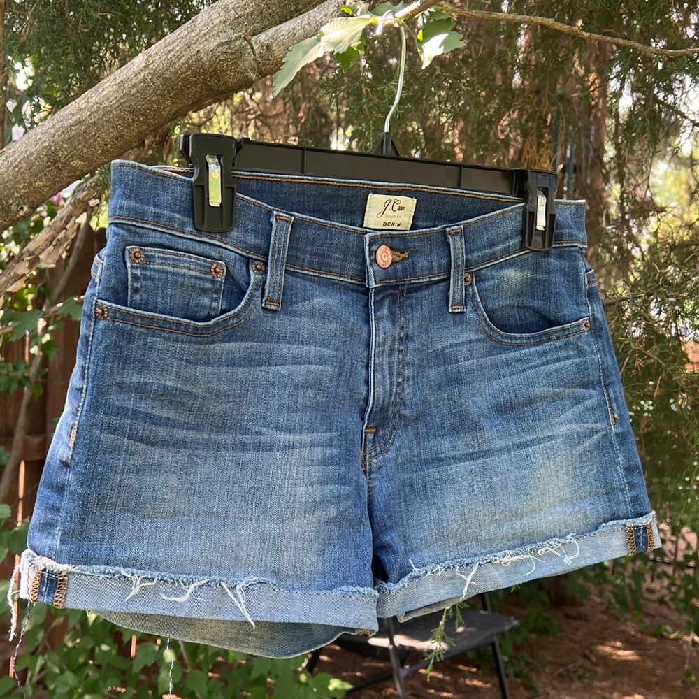 J Crew Denim Cuffed Stretch Jean Shorts Merrill Wash 28 Preppy Classic